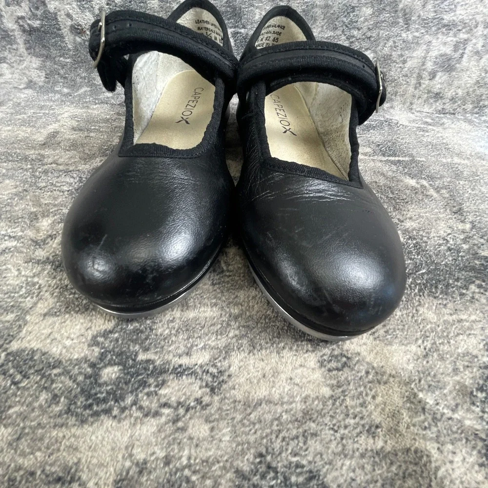 Capezio Mary Jane Tele Tone Tap Shoes Youth 13.5 Black Leather Buckle